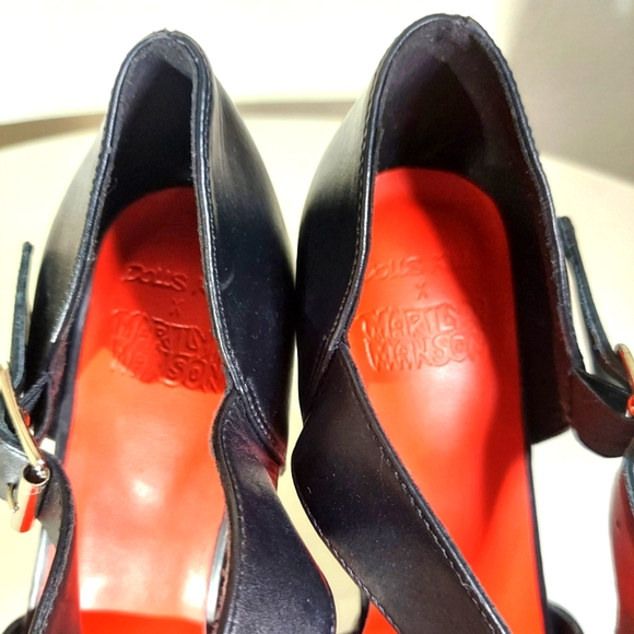 Dolls Kill x Marilyn Manson Black Faux Leather Platform Ankle Strap Heels - Picture 7 of 16